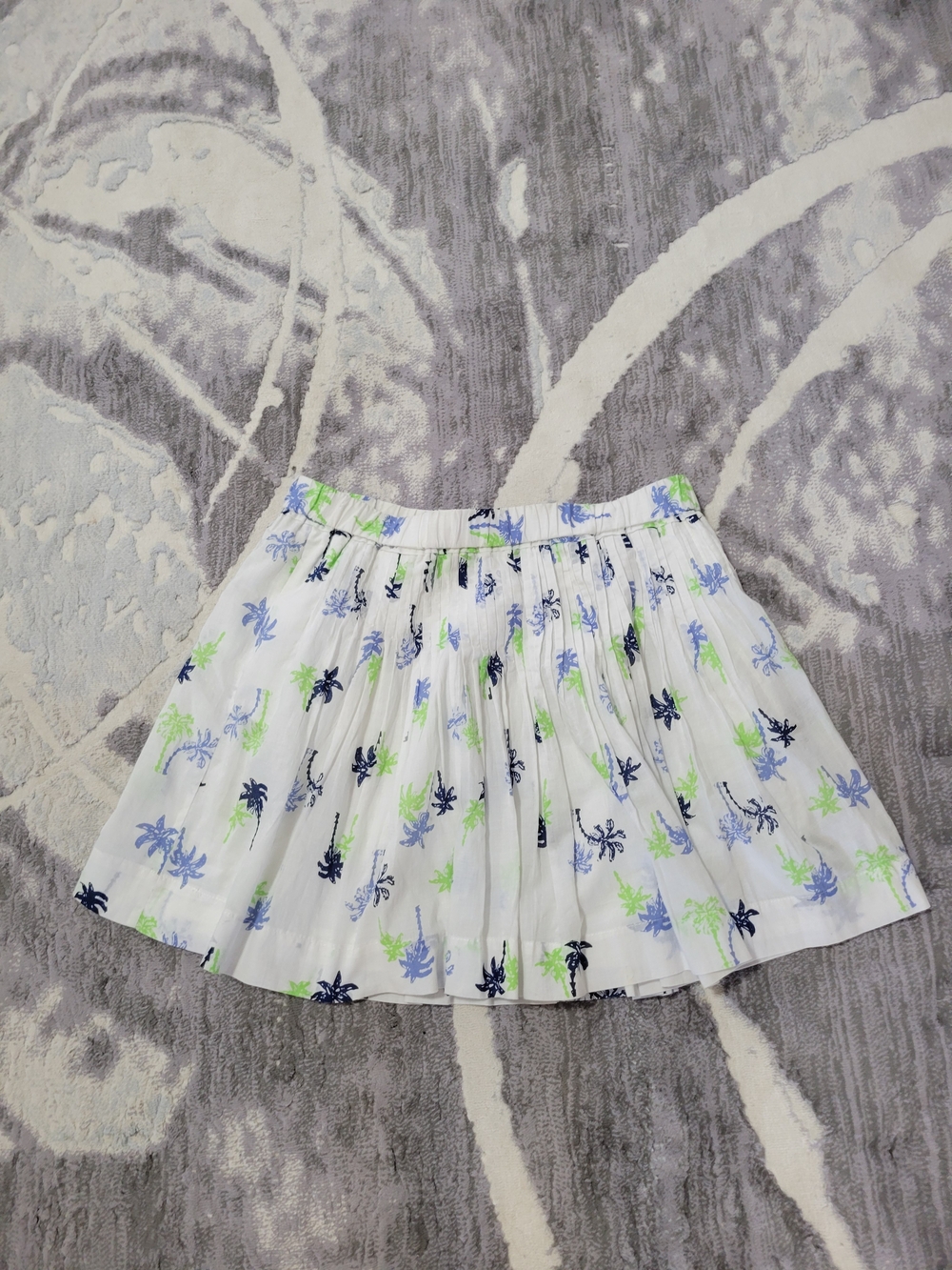 Joe Fresh White Circle Women Skirt with Blue & Lime Palm Print Size L
